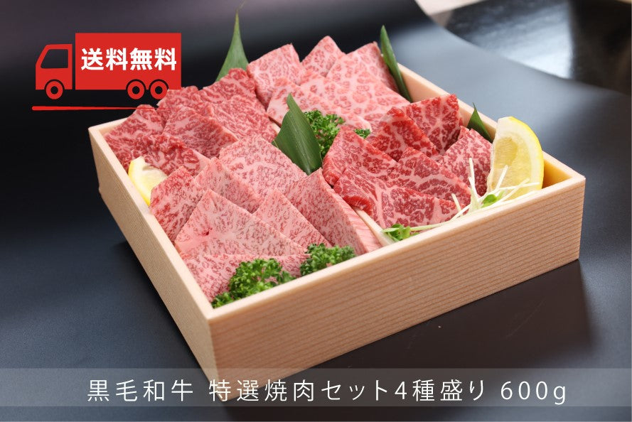 【送料無料】【冷凍】黒毛和牛 特選焼肉セット4種盛り 600g