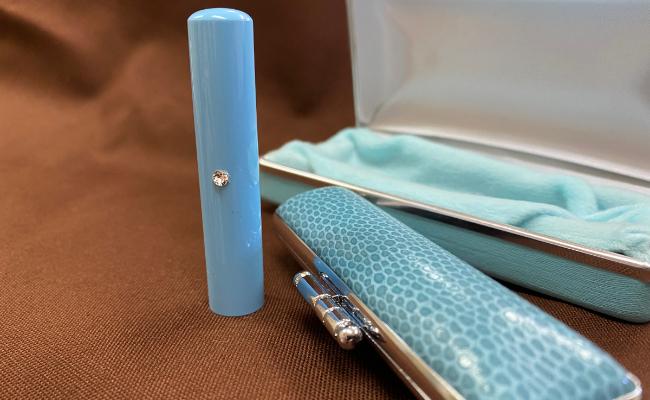 手彫り印章 あかちゃんハンコ銀行印牛角カラー【ピンク・ブルー】