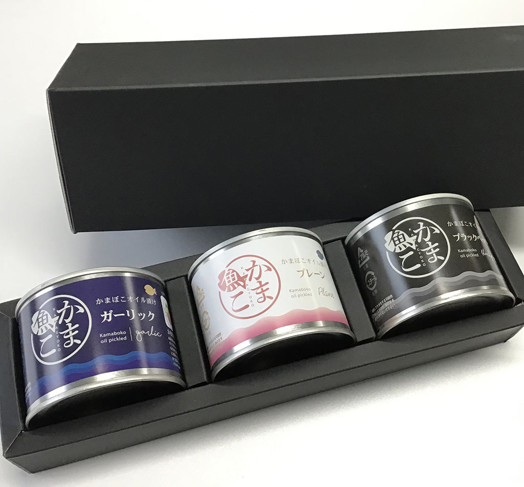 【送料無料】「かま魚こ3種セット 舞鶴かまぼこのオイル漬け缶詰」ギフト箱入り