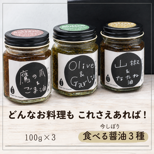 食べる醤油 3種セット｜無添加・2年熟成もろみ使用 ご飯のお供・発酵調味料